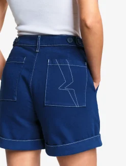 Short marin en sergé léger avec taille réglable - Bleu