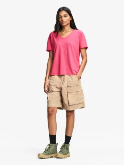 Tee-shirt à col en V en coton lin - Rose