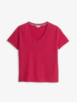 Tee-shirt à col en V en coton lin - Rose
