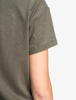 T-shirt col V en coton et lin - Kaki