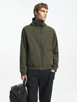 Veste zippée softshell à capuche coupe-vent - Kaki