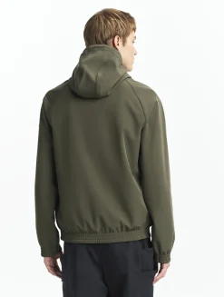 Veste zippée softshell à capuche coupe-vent - Kaki
