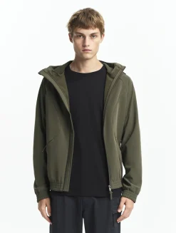 Veste zippée softshell à capuche coupe-vent - Kaki